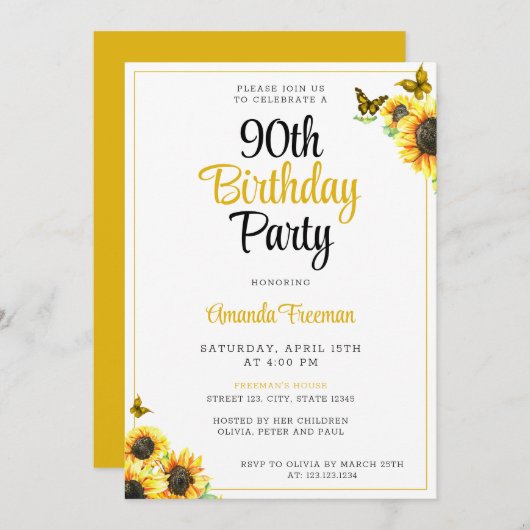 Minimale zonnebloem 90ste verjaardag kaart (Voorkant / Achterkant)