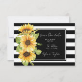 Minimale zonnebloem Black Stripe Weddenfoto Save The Date (Voorkant)