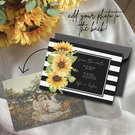 Minimale zonnebloem Black Stripe Weddenfoto Save The Date