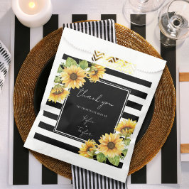 Minimale zonnebloem Black White Stripe Wedding Bedankzakje