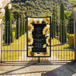 Minimale zonnebloem Black White Stripe Wedding Spandoek