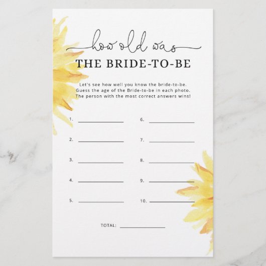 Minimale zonnebloem Hoe oud was de bruid? (Voorkant)