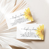 Minimale zonnebloempitekaart voor douchekaart informatiekaartje