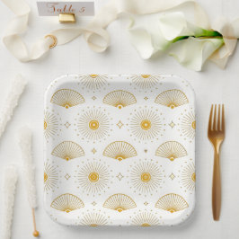 Minimale Zonneuitbarsting – Modern Gouden Stralen  Papieren Bordje