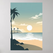 Minimale zonsondergang bij een tropisch strand poster (Voorkant)