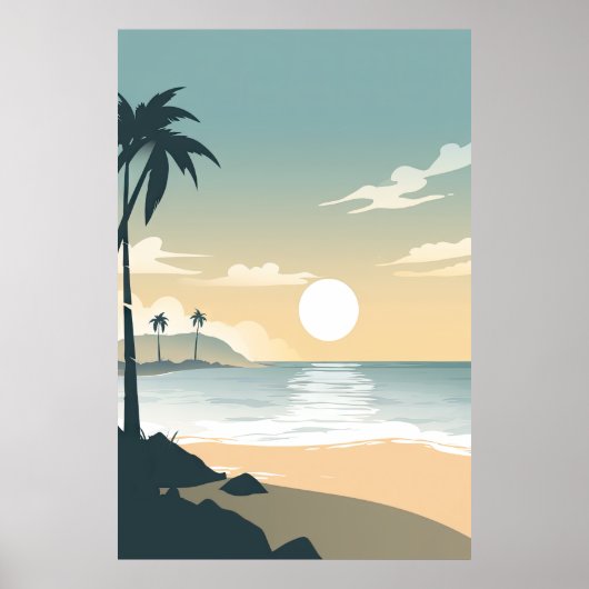 Minimale zonsondergang bij een tropisch strand poster (Voorkant)