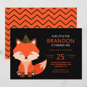 Minimale zonzigzagzwarte Cute Little Fox Kaart (Voorkant / Achterkant)