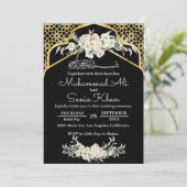 Minimale Zwart Bloemen Goud Islamitisch Arabisch B Kaart (Staand voorkant)