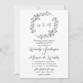 Minimale Zwart en Wit Boho Botanische Trouwdag Kaart (Voorkant)