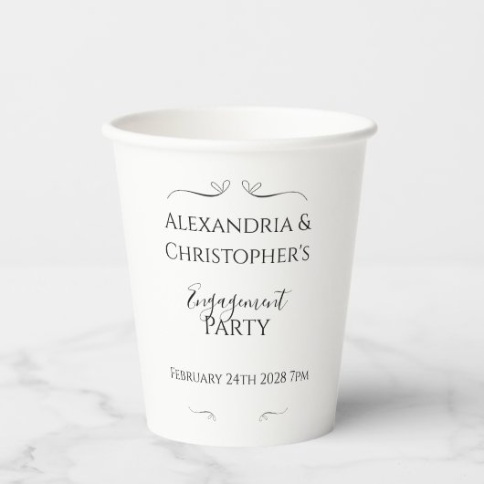 Minimale Zwart en Wit Script Verloving Feest Papieren Bekers (Voorkant)