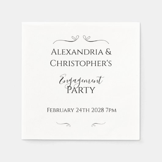 Minimale Zwart en Wit Script Verloving Feest Servet (Voorkant)