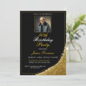 Minimale zwart-gouden foto 90e verjaardag kaart (Staand voorkant)