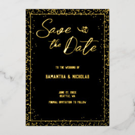 Minimale Zwart-Gouden Huwelijk Save The Date Folie Uitnodiging