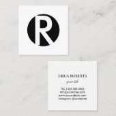 Minimale zwart Initiaal zwart monogram Vierkante Visitekaartje (Voorkant / Achterkant)