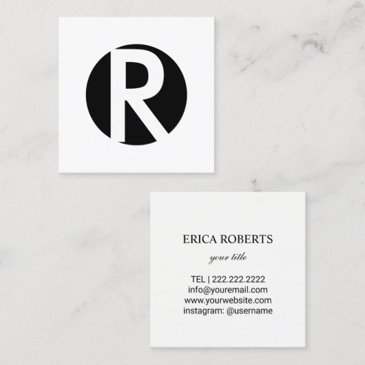 Minimale zwart Initiaal zwart monogram Vierkante Visitekaartje (Voorkant / Achterkant)