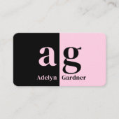 Minimale zwart roze monogram QR-code sociale media Visitekaartje (Voorkant)
