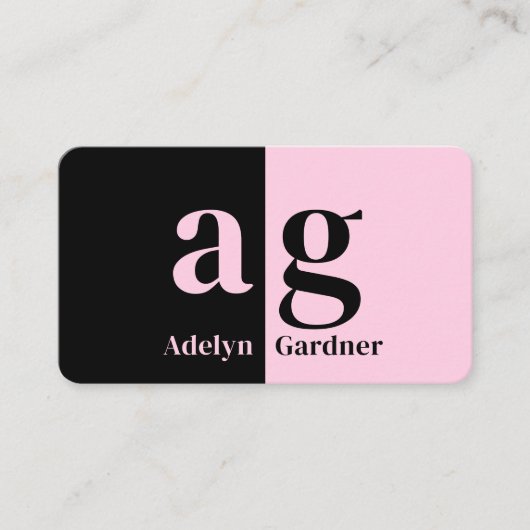 Minimale zwart roze monogram QR-code sociale media Visitekaartje (Voorkant)