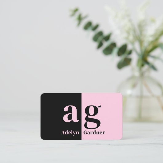 Minimale zwart roze monogram QR-code sociale media Visitekaartje (Staand voorkant)