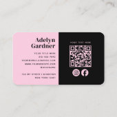 Minimale zwart roze monogram QR-code sociale media Visitekaartje (Achterkant)