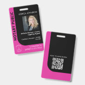 Minimale Zwart & Roze Notaris Logo Foto QR Badge (Voor- en achterkant)