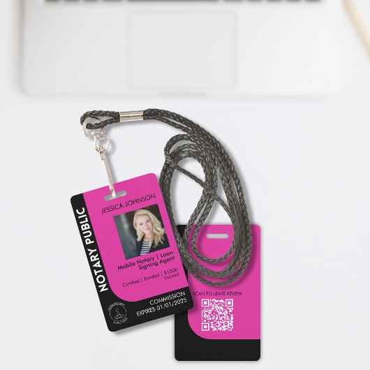 Minimale Zwart & Roze Notaris Logo Foto QR Badge