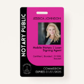 Minimale Zwart & Roze Notaris Logo Foto QR Badge (Voorkant)