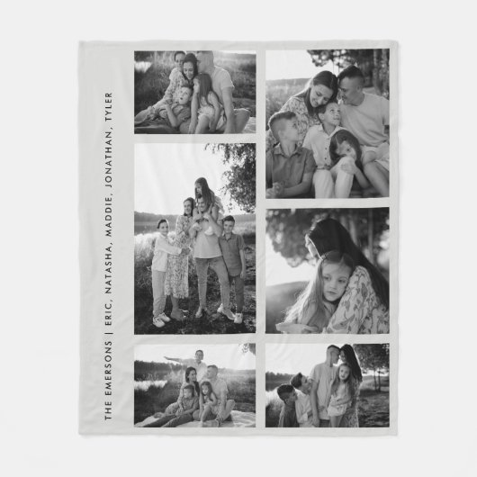 Minimale zwart-wit 6 foto collage familienamen fleece deken (Voorkant)