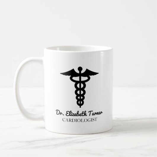Minimale Zwart Wit Aangepaste naam Doctor Caduceus Koffiemok (Links)
