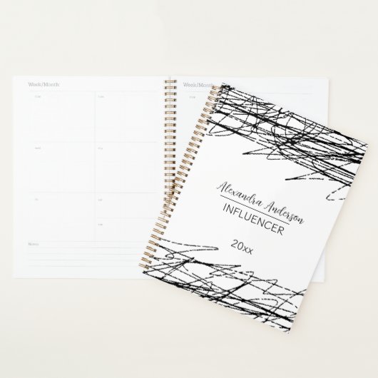 Minimale zwart-wit Abstracte krabbel Planner (Display)