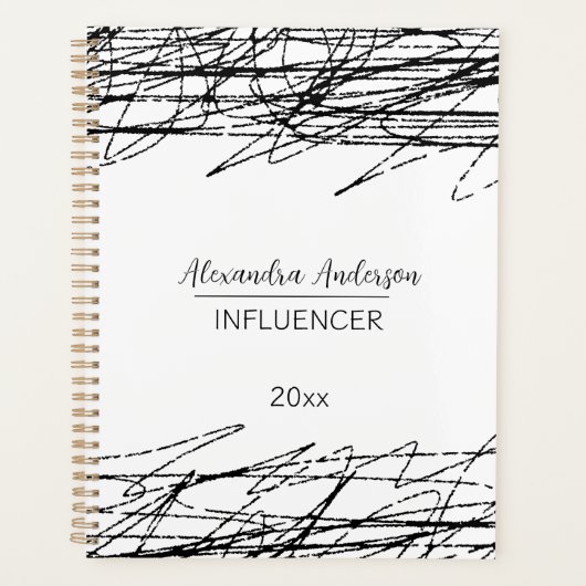 Minimale zwart-wit Abstracte krabbel Planner (Voorkant)