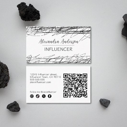 Minimale zwart-wit Abstracte Scribble QR-code Visitekaartje