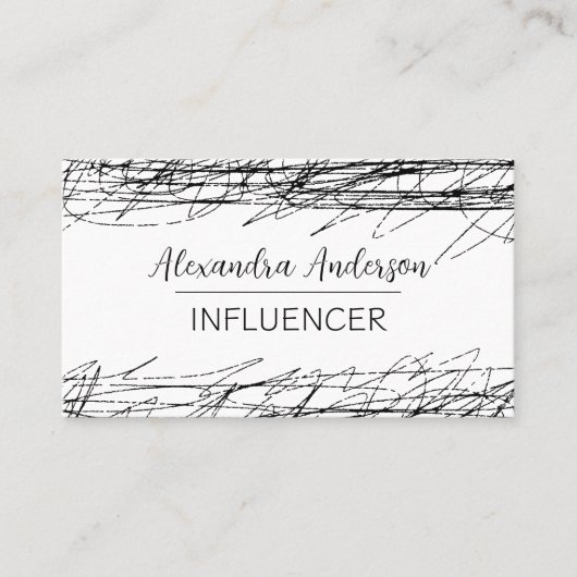 Minimale zwart-wit Abstracte Scribble QR-code Visitekaartje (Voorkant)