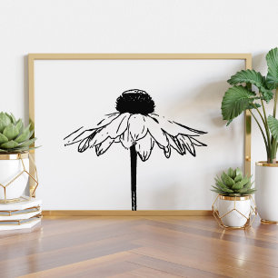 Minimale Zwart-Wit Bloem Tekening Poster