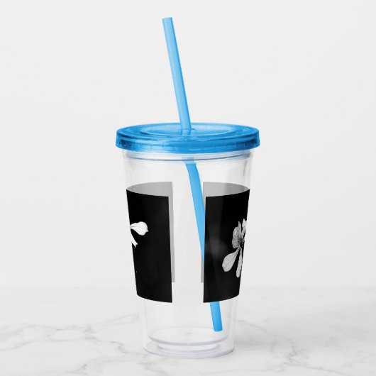Minimale zwart-wit bloemen acryl drinkbeker (Links)