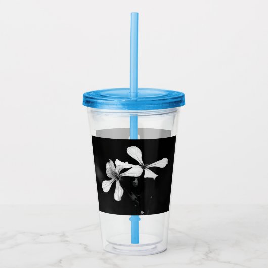Minimale zwart-wit bloemen acryl drinkbeker (Voorkant)