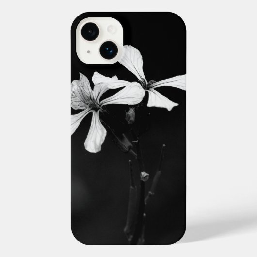 Minimale zwart-wit bloemen iPhone hoesje (Achterkant)