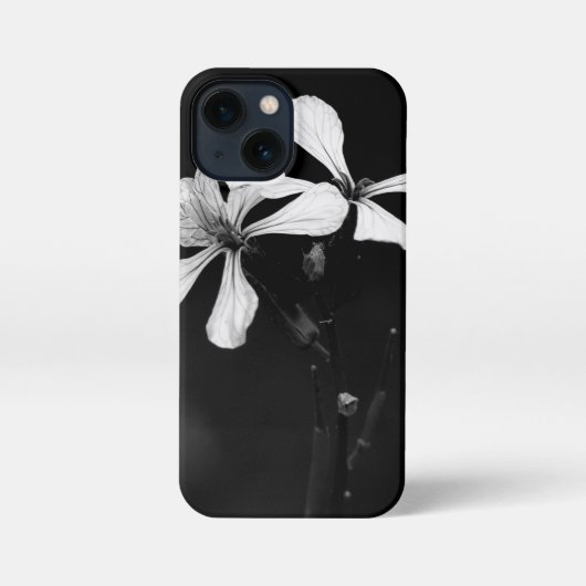 Minimale zwart-wit bloemen iPhone hoesje (Achterkant)