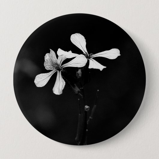 Minimale zwart-wit bloemen ronde button 4,0 cm (Voorkant)