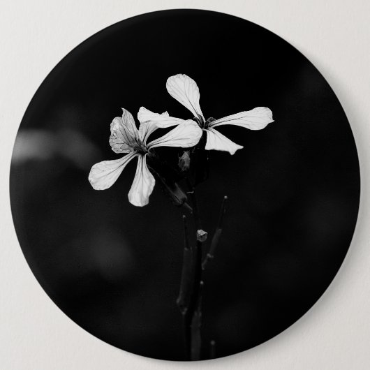 Minimale zwart-wit bloemen ronde button 6,0 cm (Voorkant)
