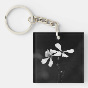 minimale zwart-wit bloemen sleutelhanger