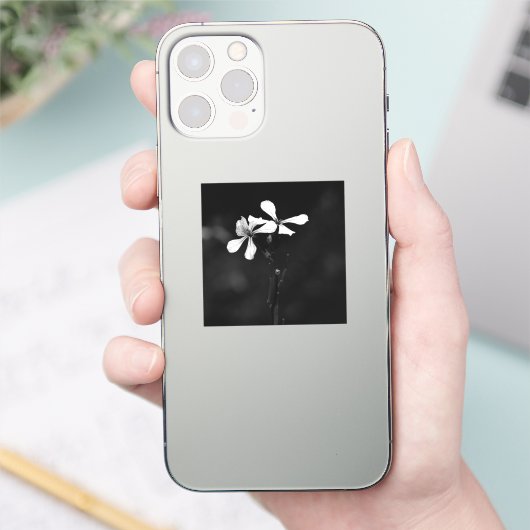 Minimale zwart-wit bloemen sticker (Telefoon)