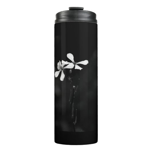 Minimale zwart-wit bloemen thermosbeker (Voorkant)