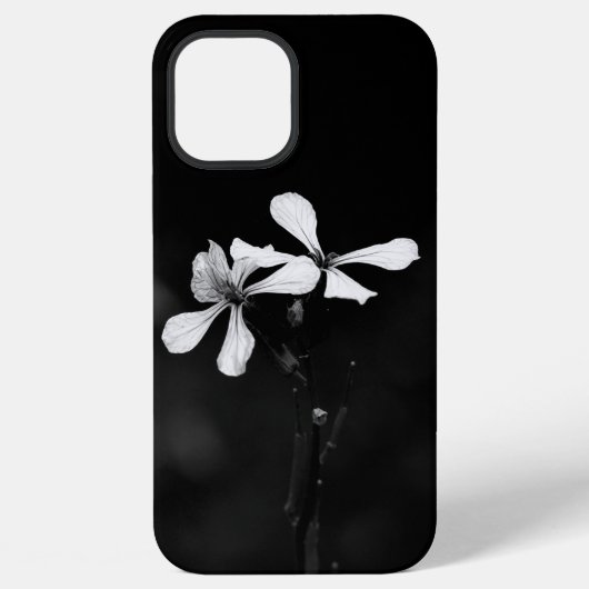 minimale zwart-wit bloemmotief iPhone hoesje (Achterkant)