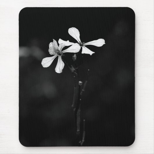 minimale zwart-wit bloemmotief muismat (Voorkant)