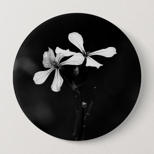 minimale zwart-wit bloemmotief ronde button 4,0 cm (Voorkant)