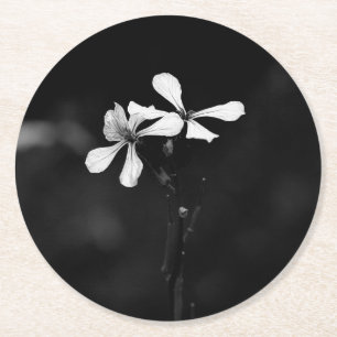 minimale zwart-wit bloemmotief ronde kartonnen onderzetter