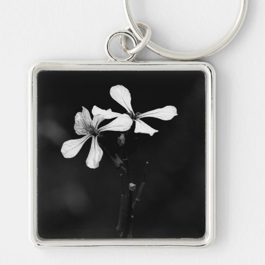 minimale zwart-wit bloemmotief sleutelhanger (Voorkant)