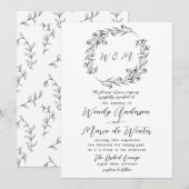 Minimale Zwart-Wit Boho Botanische Trouwdag Kaart (Voorkant / Achterkant)