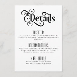 Minimale zwart-wit bruiloft details informatiekaartje
