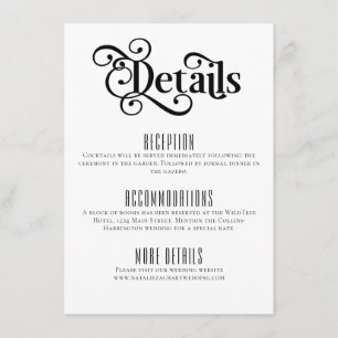Minimale zwart-wit bruiloft details informatiekaartje